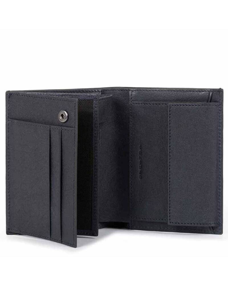 Piquadro Black Square - Portafoglio uomo verticale con portamonete, porta  carte di credito e anti-frode RFID Colore Blu Scuro