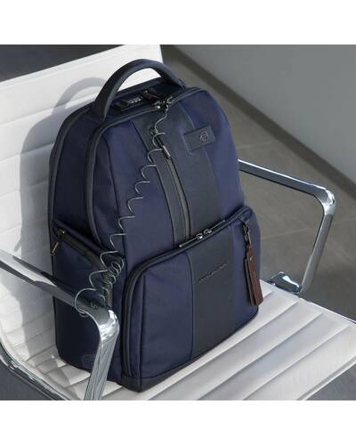 Piquadro BagMotic Zaino iconico all-tech in pelle e tessuto, Blu Navy - CA4439BR2BM/BLU