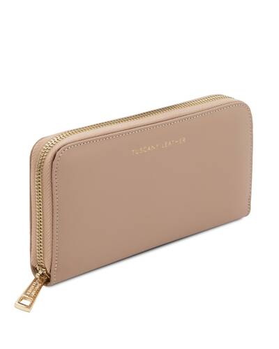 Tuscany Leather Venere - Exclusive leather accordion wallet with zip closure Champagne - TL142085/126