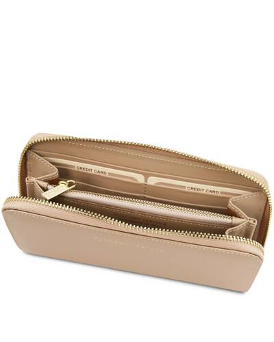 Tuscany Leather Venere - Exclusive leather accordion wallet with zip closure Champagne - TL142085/126