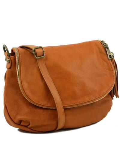 Tuscany Leather TL Bag - Soft leather shoulder bag with tassel detail Cognac - TL141223/6