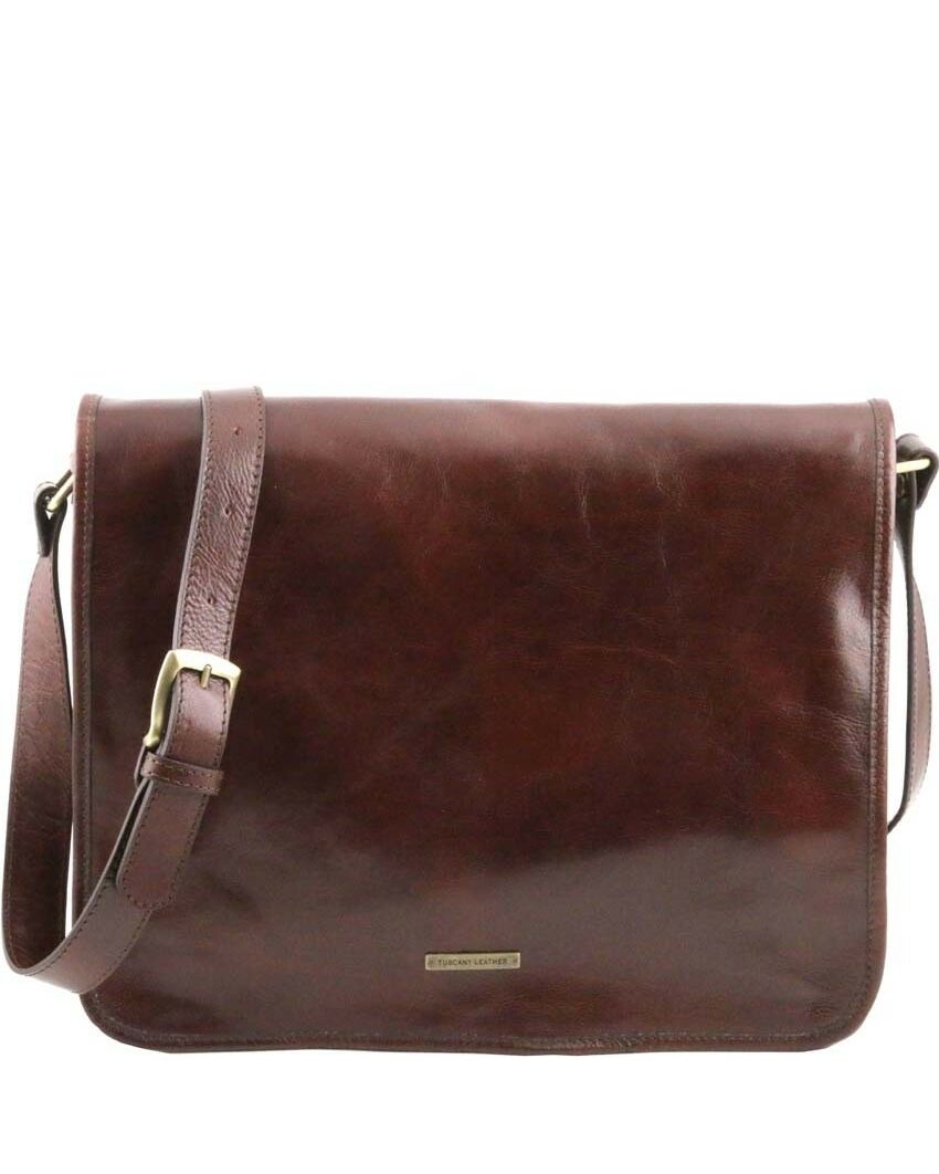 Tuscany Leather - TL Messenger - Two compartments leather shoulder bag - Large size Brown - TL141254/1