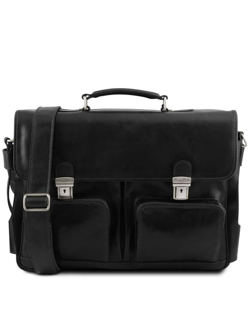 Tuscany Leather Ventimiglia - Leather multi compartment TL SMART briefcase with front pockets Black - TL142069/2