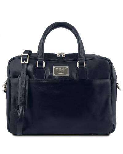Tuscany Leather - Urbino - Leather laptop briefcase with front pocket Dark Blue - TL141241/107