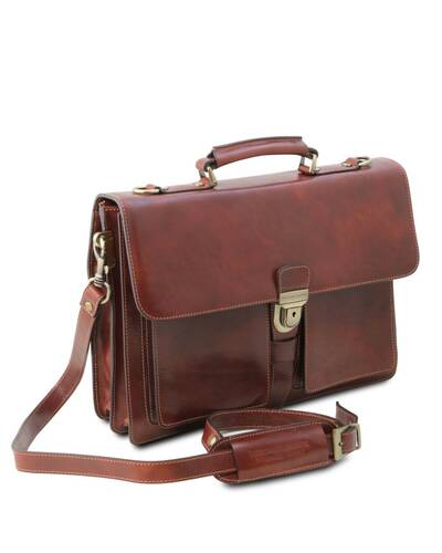 Tuscany Leather Assisi Leather briefcase 3 compartments Honey - TL141825/3