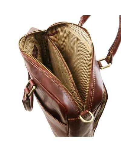 Tuscany Leather TL Messenger Leather double compartment laptop shoulder bag Brown - TL141650/1