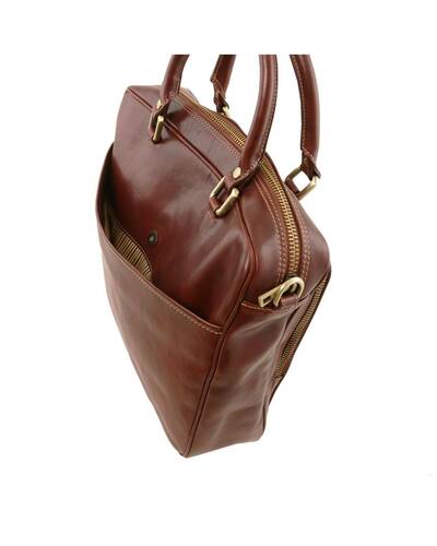 Tuscany Leather TL Messenger Leather double compartment laptop shoulder bag Brown - TL141650/1