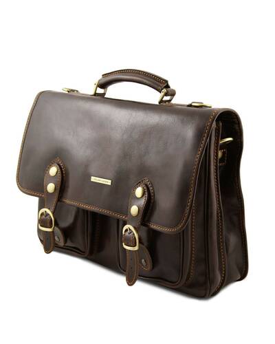 Tuscany Leather - Modena - Leather briefcase 2 compartments Dark Brown - TL141134/5