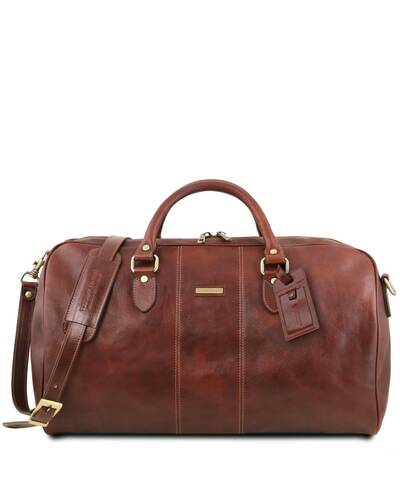 Tuscany Leather - Berlin - Travel leather duffle bag with front straps - Large size Brown - TL1013/1