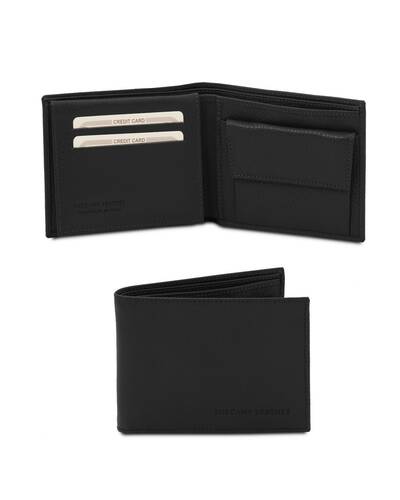 Tuscany Leather - Exclusive soft 3 fold leather wallet for men with coin pocket Black - TL142074/2