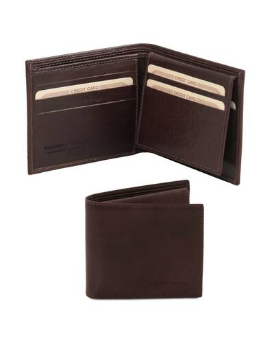 Tuscany Leather Exclusive leather 3 fold wallet for men Dark Brown - TL141353/5