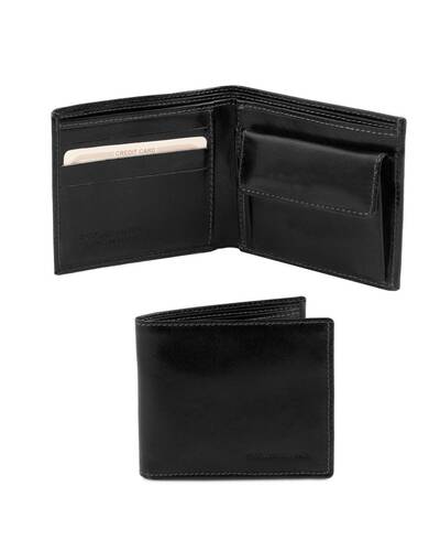 Tuscany Leather - Exclusive 2 fold leather wallet for men with coin pocket Black - TL140761/2