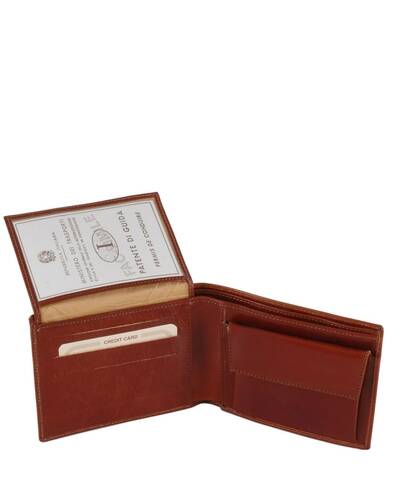Tuscany Leather - Exclusive leather 3 fold wallet for men with coin pocket Dark Brown - TL140763/5