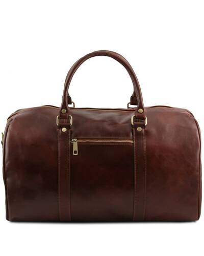Tuscany Leather - TL Voyager - Travel leather duffle bag with pocket on the back side - Large size Honey - TL141247/3