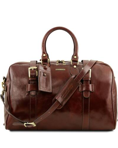 Tuscany Leather - TL Voyager - Leather travel bag with front straps - Large size Brown - TL141248/1