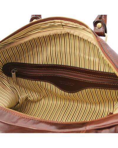 Tuscany Leather - TL Voyager - Leather travel bag with front straps - Small size Honey - TL141249/3