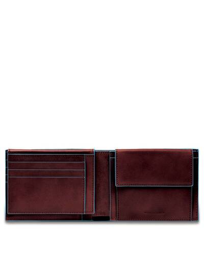Piquadro Blue Square Men’s wallet with flip up ID window and coin pocket, Mahogany - PU1392B2R/MO