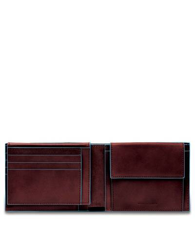 Piquadro Blue Square Men’s wallet with flip up ID window and coin pocket, Mahogany - PU1392B2R/MO