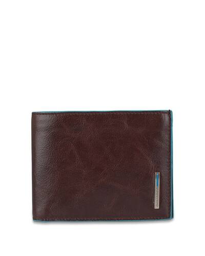 Piquadro Blue Square Men’s wallet with flip up ID window and coin pocket, Mahogany - PU1392B2R/MO