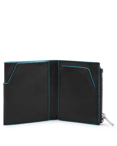 Piquadro Blue Square Mini wallet with side zipped coin pocket, Black - PU5114B2R/N