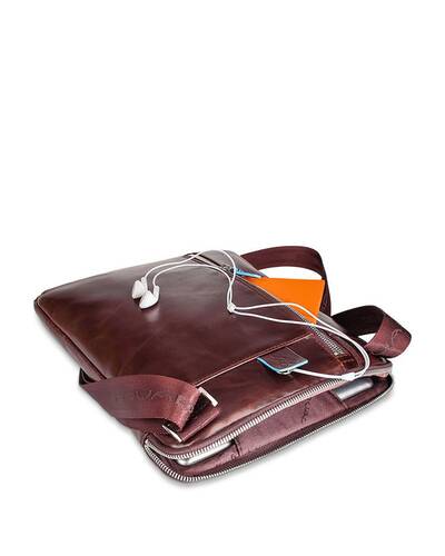 Piquadro Blue Square iPad/iPad®Air shoulder pocket bag with pocket for mp3 player, Mahogany - CA1816B2/MO