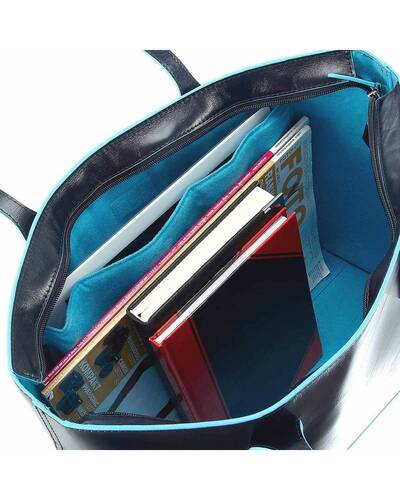 Piquadro Blue Square shopping bag in pelle sfoderata, Nero - BD3336B2/N