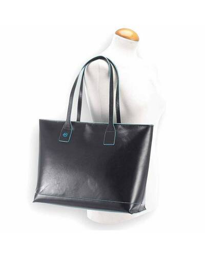 Piquadro Blue Square shopping bag in pelle sfoderata, Nero - BD3336B2/N