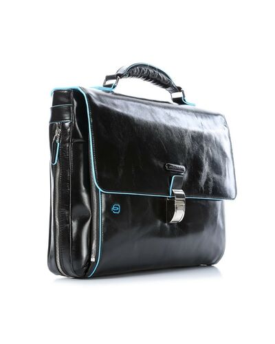 Piquadro Blue Square expandable computer portfolio briefcase, Black - CA3111B2/N