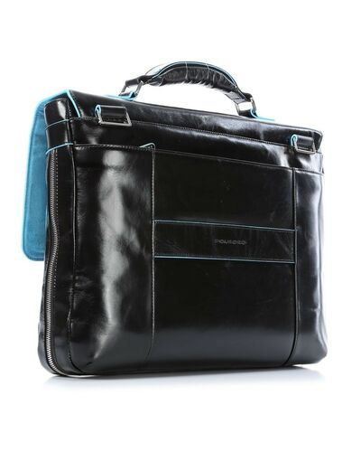 Piquadro Blue Square expandable computer portfolio briefcase, Black - CA3111B2/N