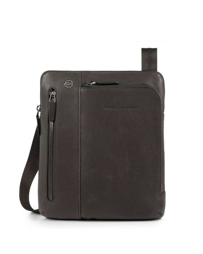 Piquadro Black Square iPad®Air/Pro 9,7 crossbody bag with double front zip pocket, Dark Brown - CA1816B3/TM