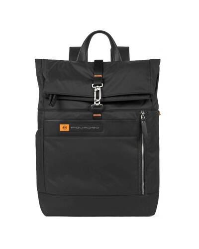 Piquadro PQ-Bios Roll top PC backpack in regenerated nylon with shockabsorbing protection, Black - CA4451BIO/N