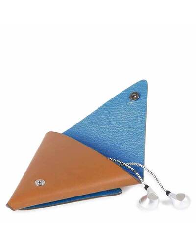 Piquadro BagMotic earphone triangular leather case, Blue - AC4242BM/BLU