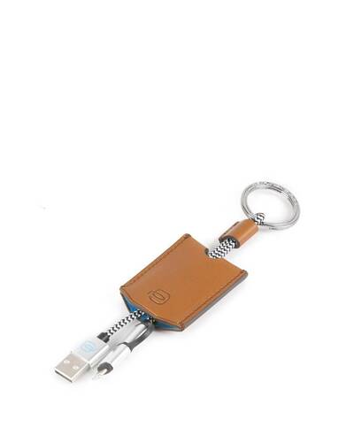 Piquadro BagMotic Leather key-chain with USB, micro-USB and lightning cable, Blue - AC4236BM/BLU