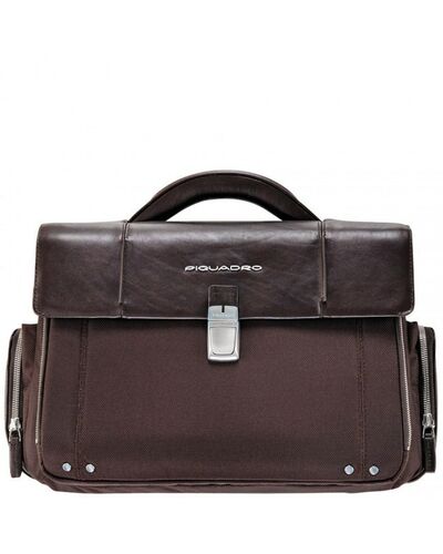 Piquadro Link organized computer briefcase with double iPad/iPad®Air and notebook compartment, Dark Brown - CA1095LK/TM