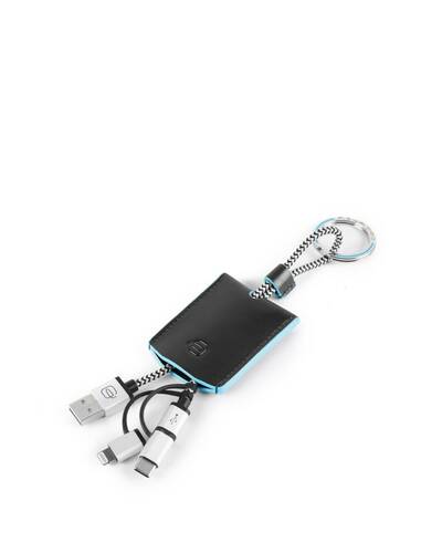Piquadro Blue Square Leather key-chain with USB, micro-USB, Black - AC4236B2/N